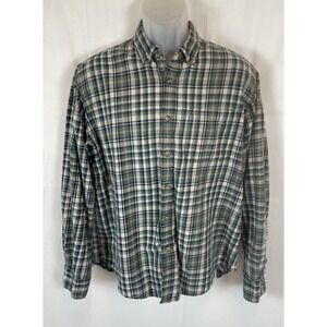 EDDIE BAUER Men‎ XL Green Plaid 100% Cotton Flannel Shirt Button Up Long Sleeve